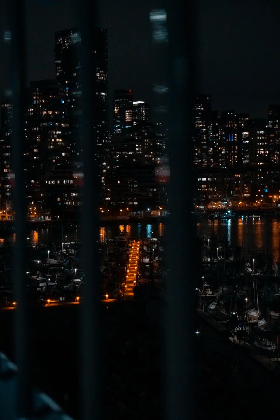 Burrard Night. Architecture, reflection, available light.